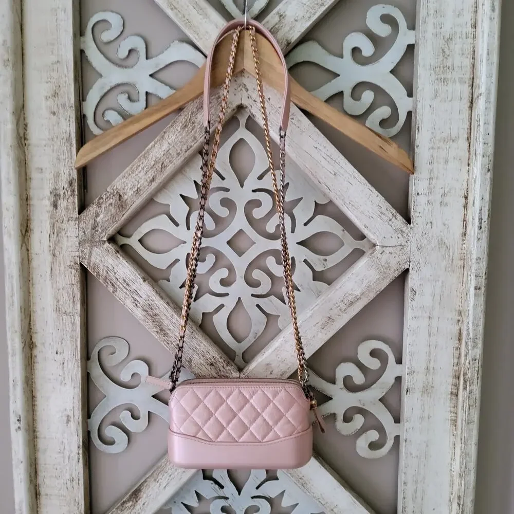 Chanel Gabrielle Clutch With Chain Iridescent Pink Quilted Lambskin Crossbody